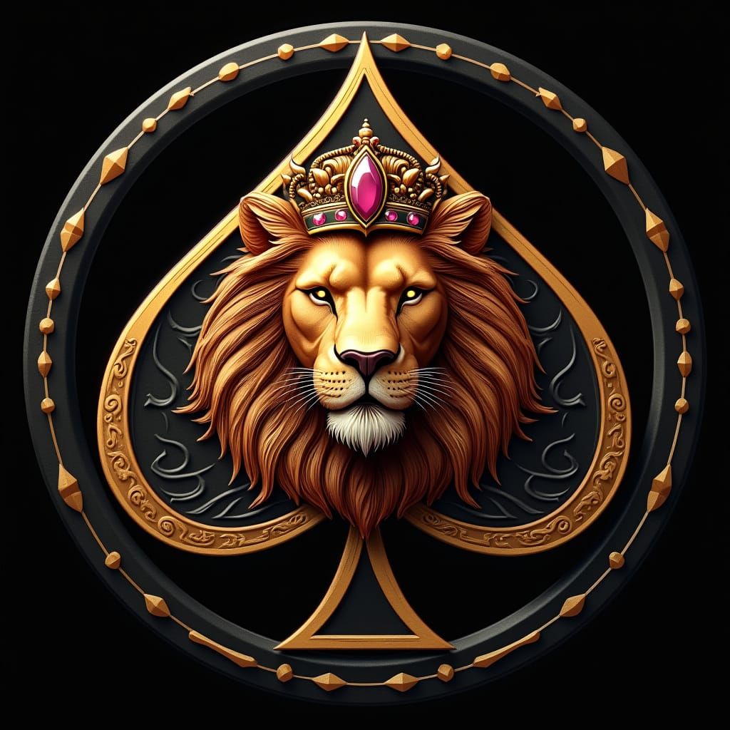 Golden Lion's Regal Head in Ornate Crown