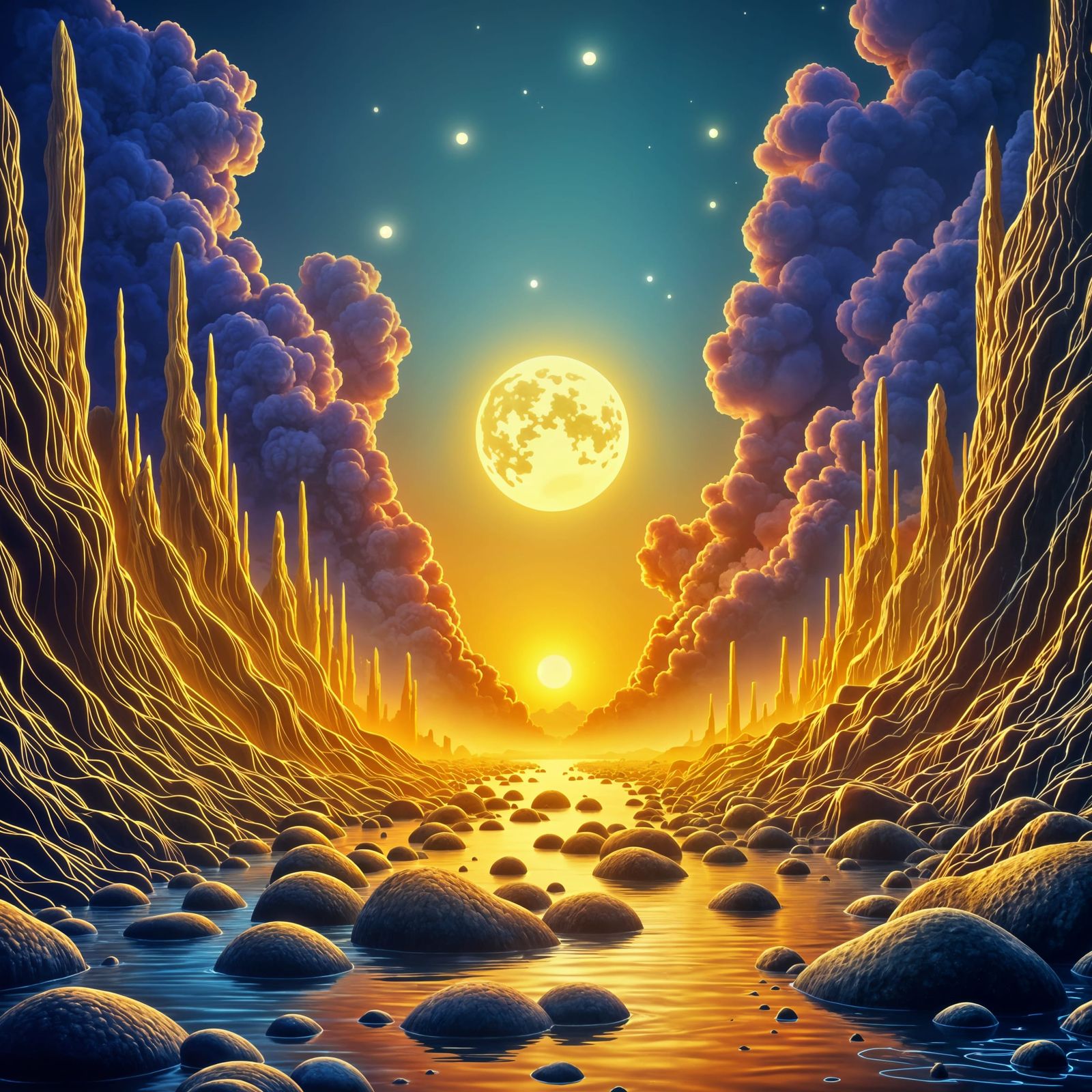 Mystical Yellow Realm in Futuristic Concept Art Style