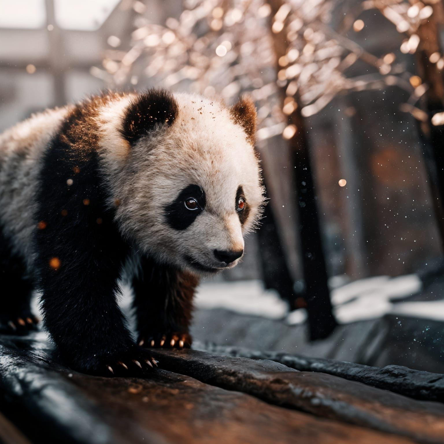 Confused Panda in Sakura Garden: Bioluminescent Portrait