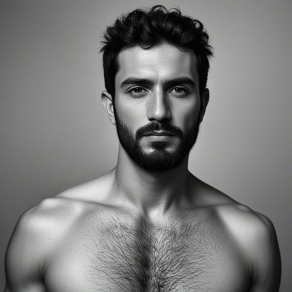 Gorgeous Hirsute Hero in Black and White Portrait