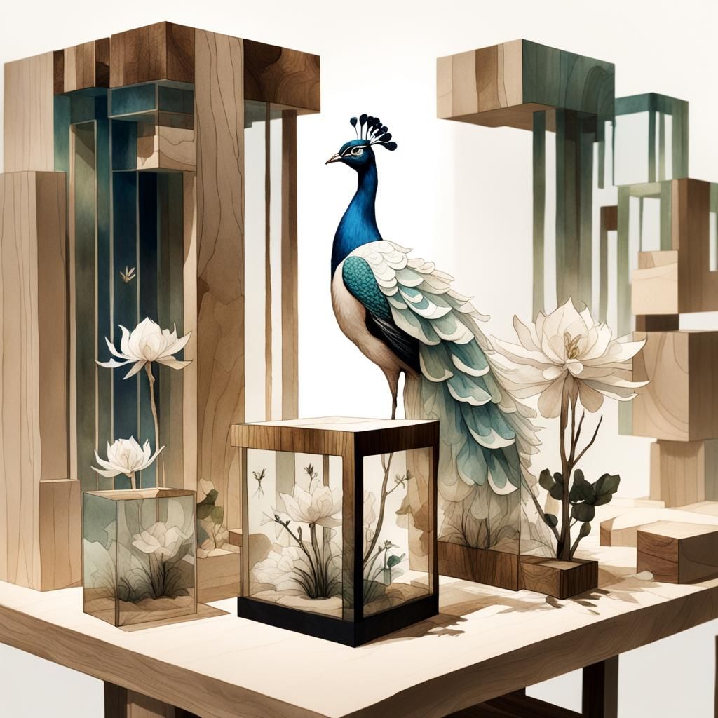 Aquilegia and White Peacock Double Exposure Art