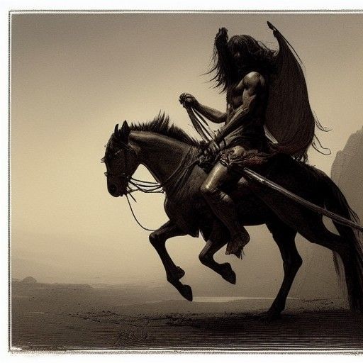Cloaked Demon on Horse in Gothic Horror Style