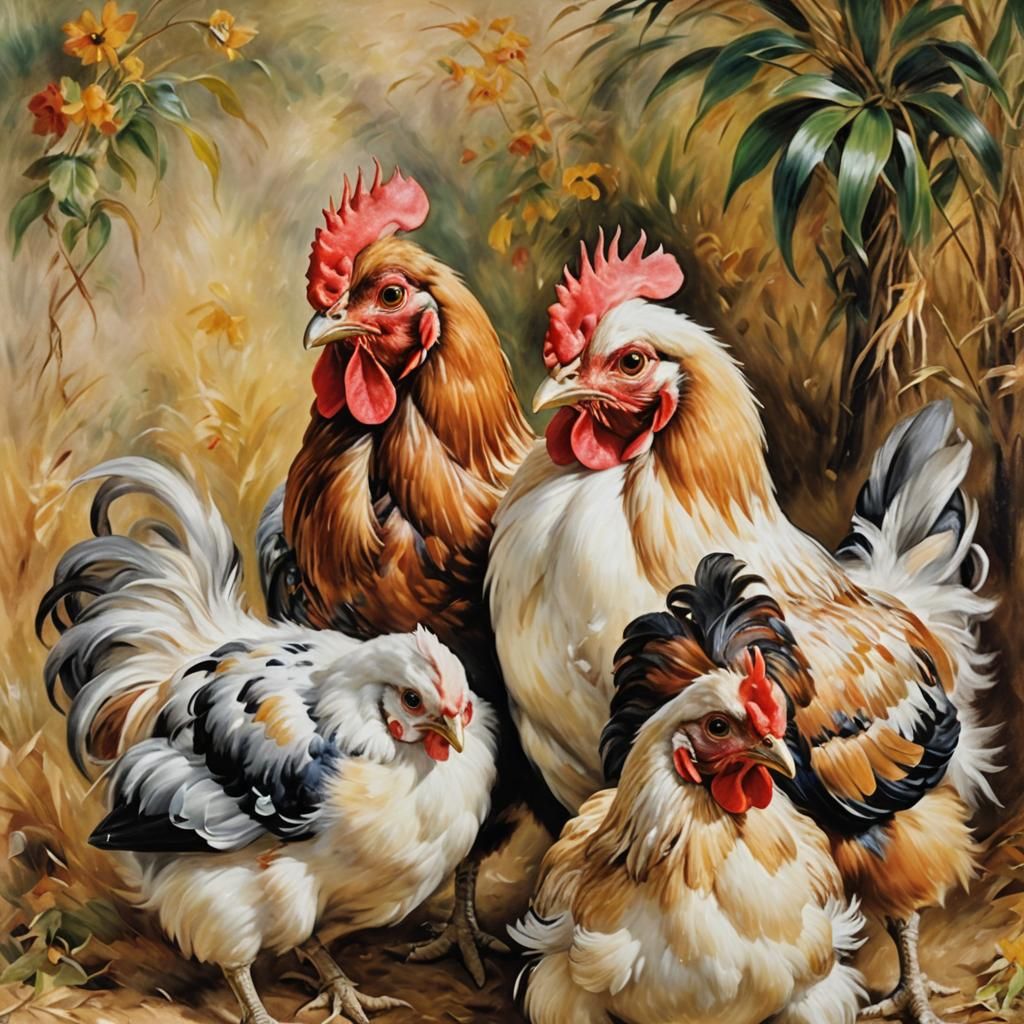 Impressionistic Chickens in Renoir Style
