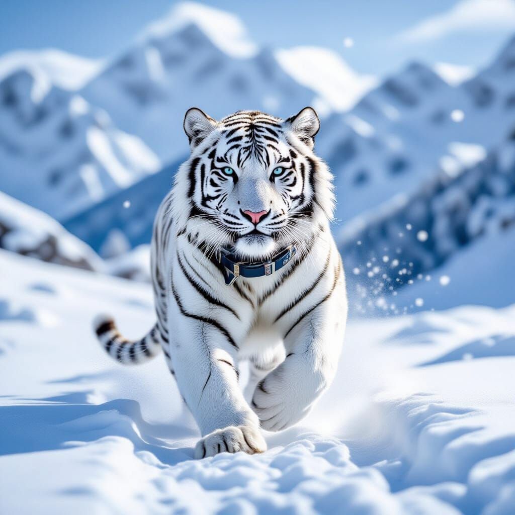 Alpine White Tiger in Snowy Mountain Landscape