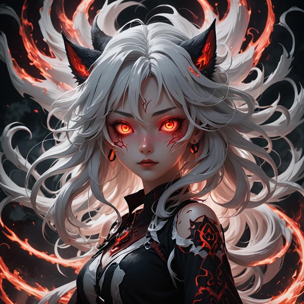 Kitsune Girl Possessed: Dark Fantasy 3D Anime Art