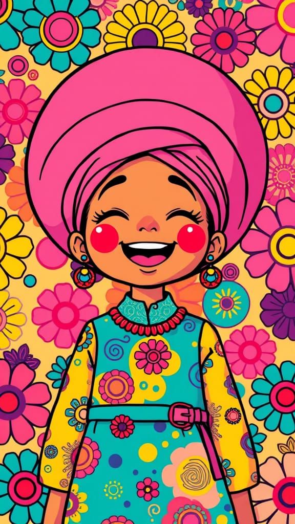 Zahia Portrait with Rounded Head in Pop Surrealist Style