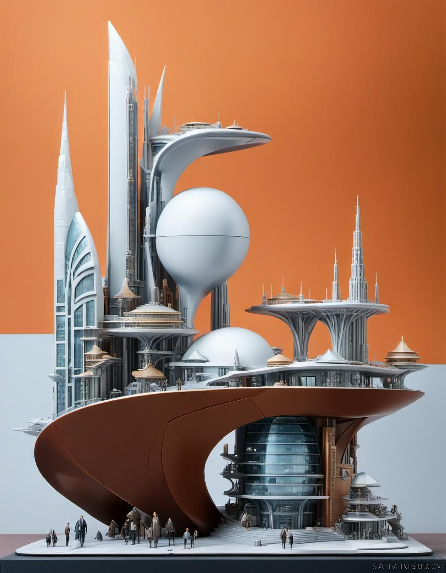 Futuristic City Model with Steampunk Elegance