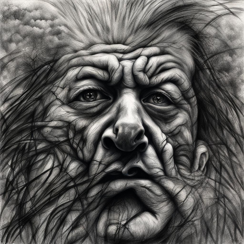 Charcoal Drawing of a Person Choking