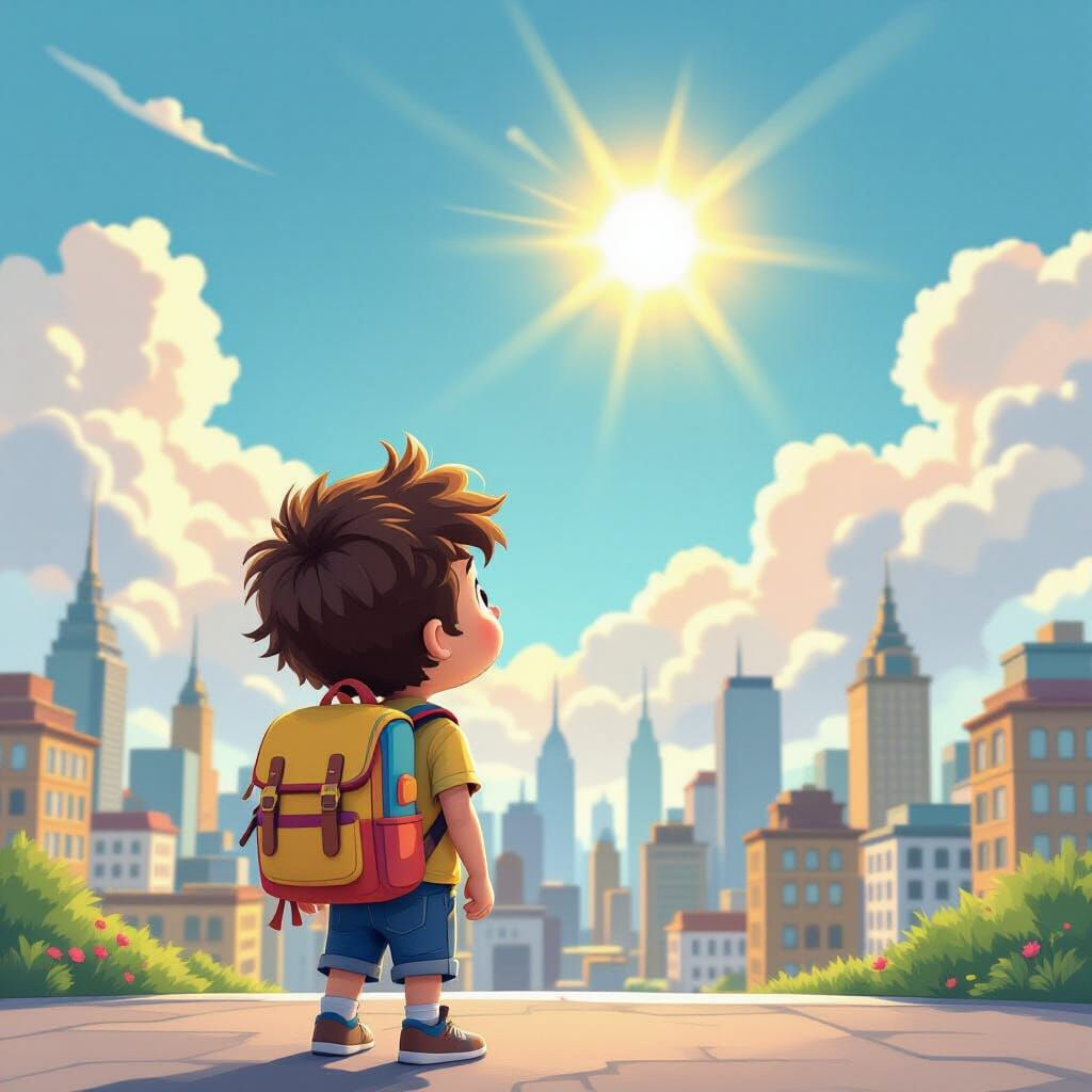 Cartoon Child's City Adventure: Pixar-Style 3D Digital Art