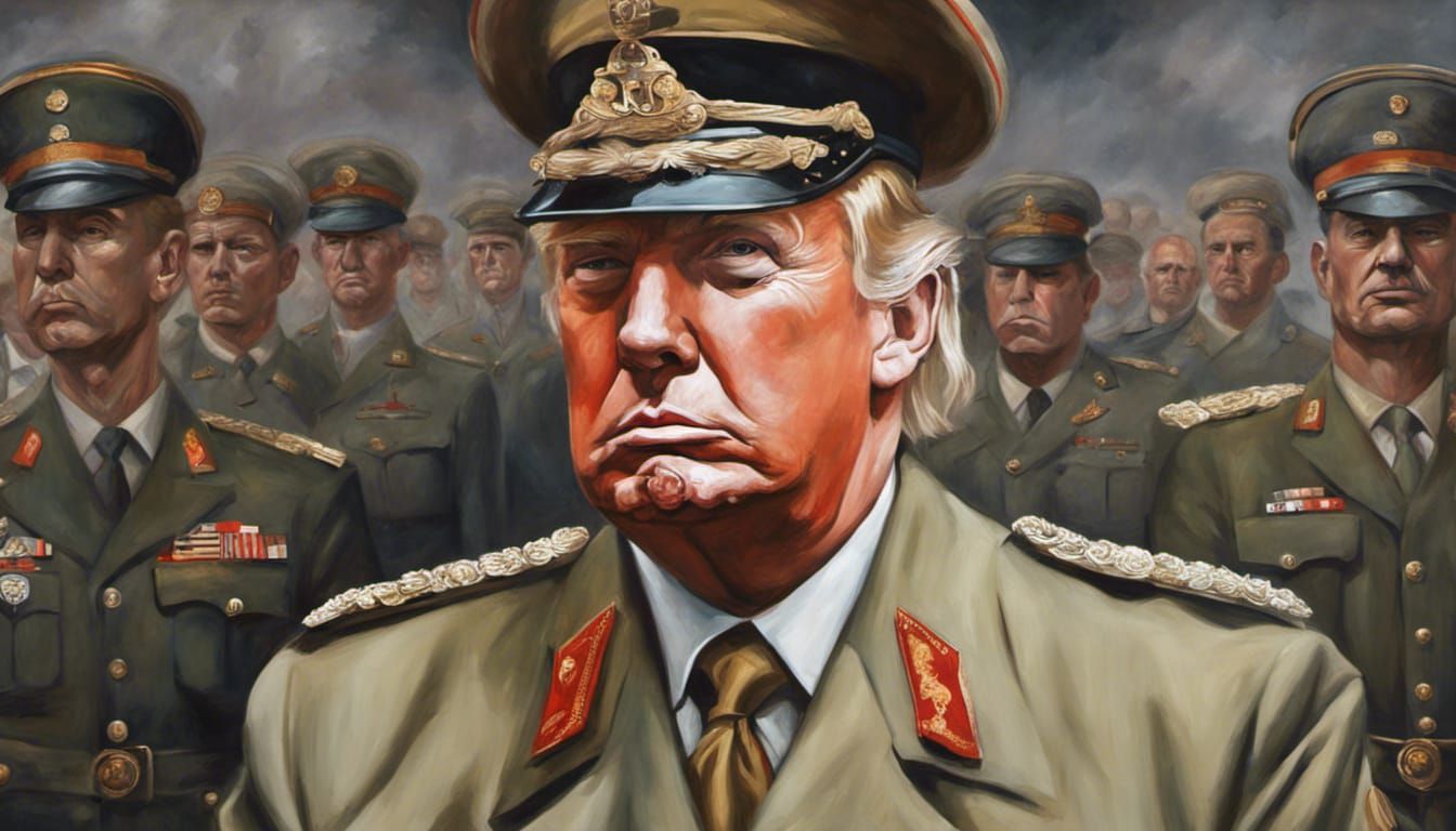 Satirical Painting of Political Figure in Uniform