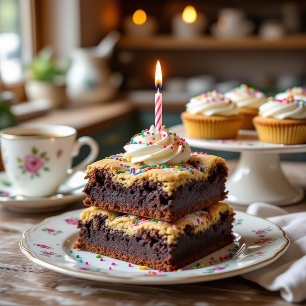 Cookie Brownie with Candle in Impressionistic Bakery