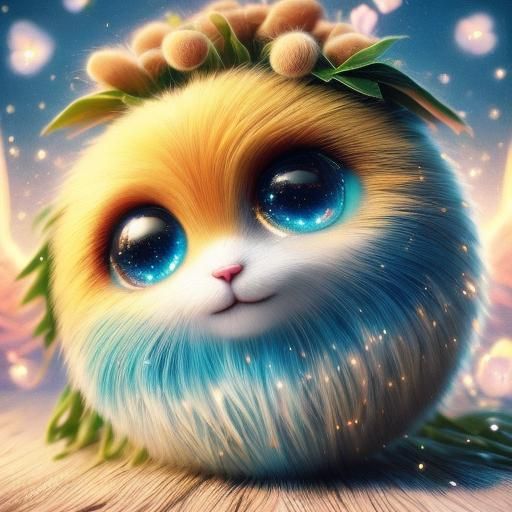 Cartoon Kitten Plays with Yarn in Pastel Colors