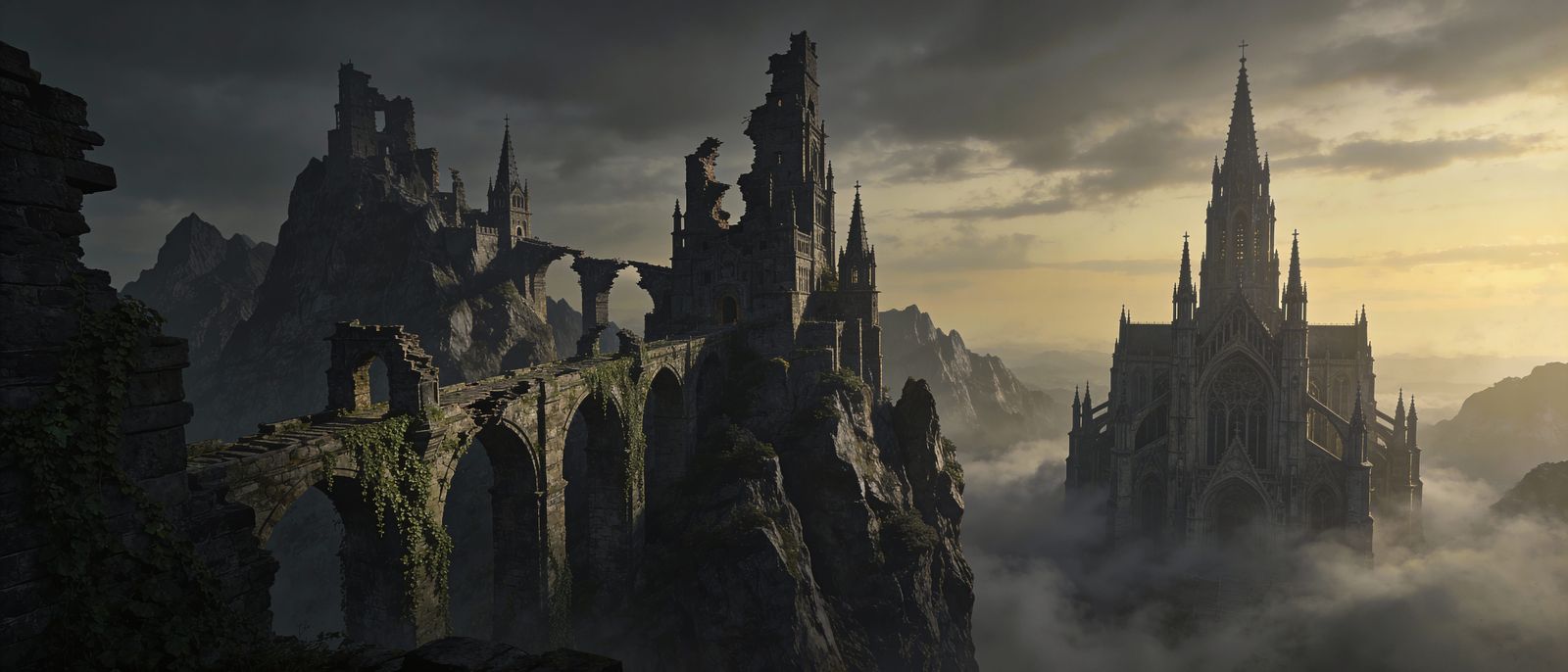 Decaying Gothic Kingdom on Jagged Mountains in Dark Fantasy ...