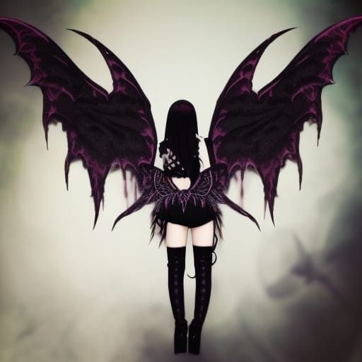Gothic Anime Fairy with Lace Wings