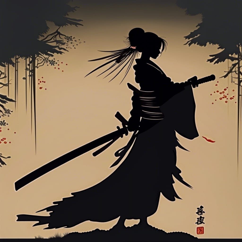 Menacing Geisha Katana Silhouette