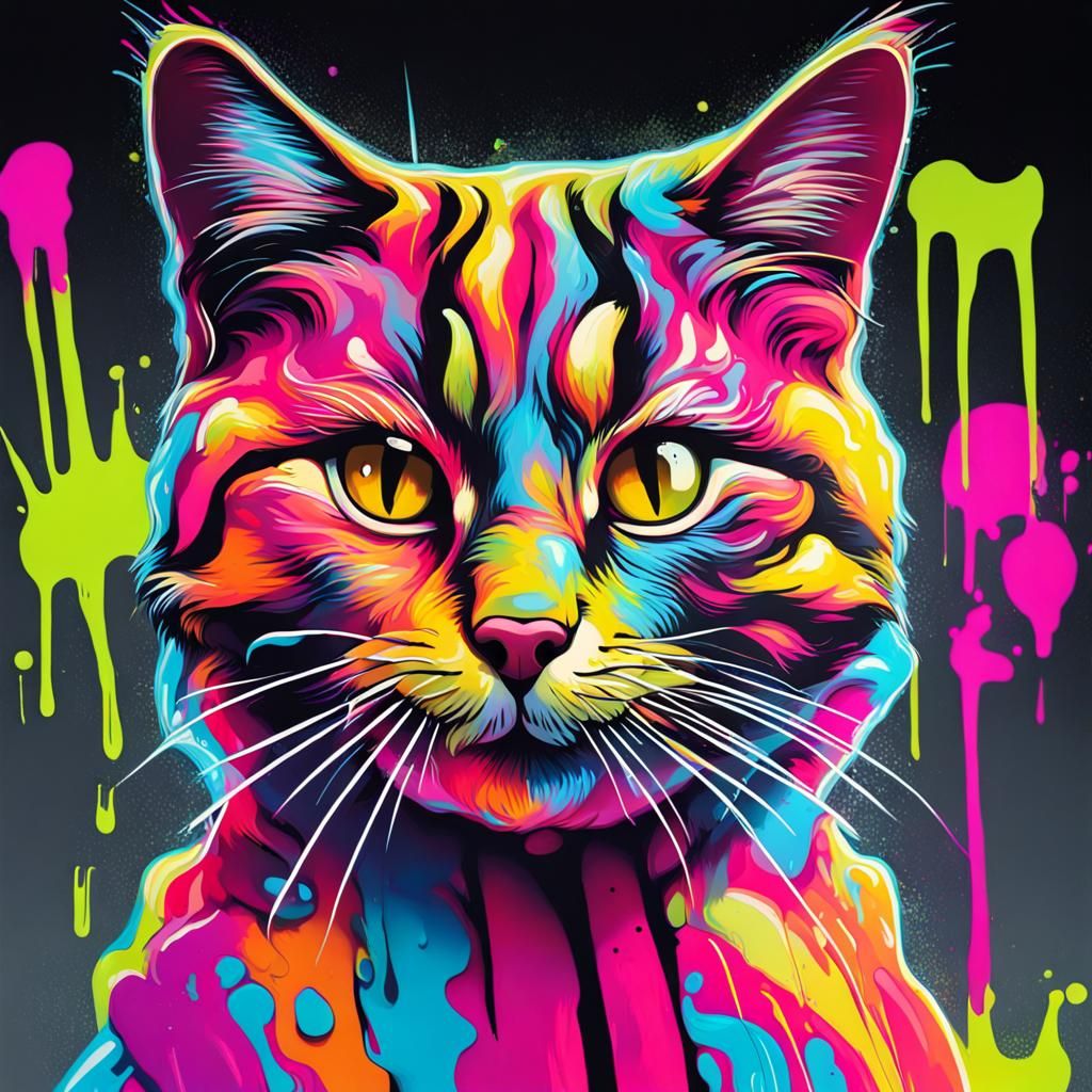 Neon Cat Graffiti Art in Ultra Quality