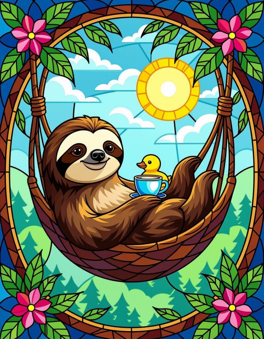 Stained Glass Sloths with Christmas Decor