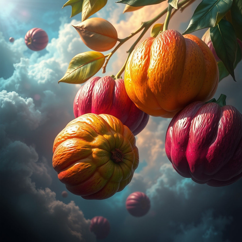 Vibrant Fruits in a Dreamlike Landscape