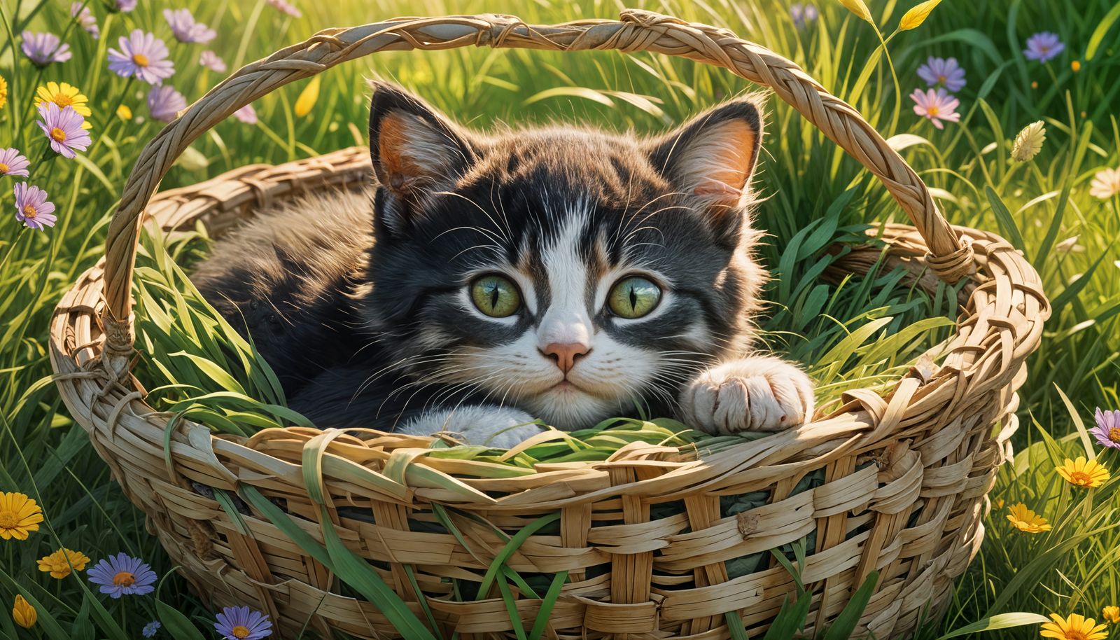 Kitten Napping in Meadow: 3D Rendered Digital Art