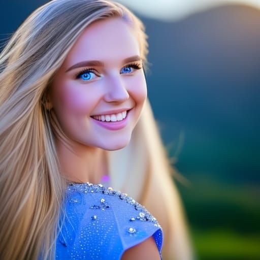Girl Smiling with Swallows at Sunset