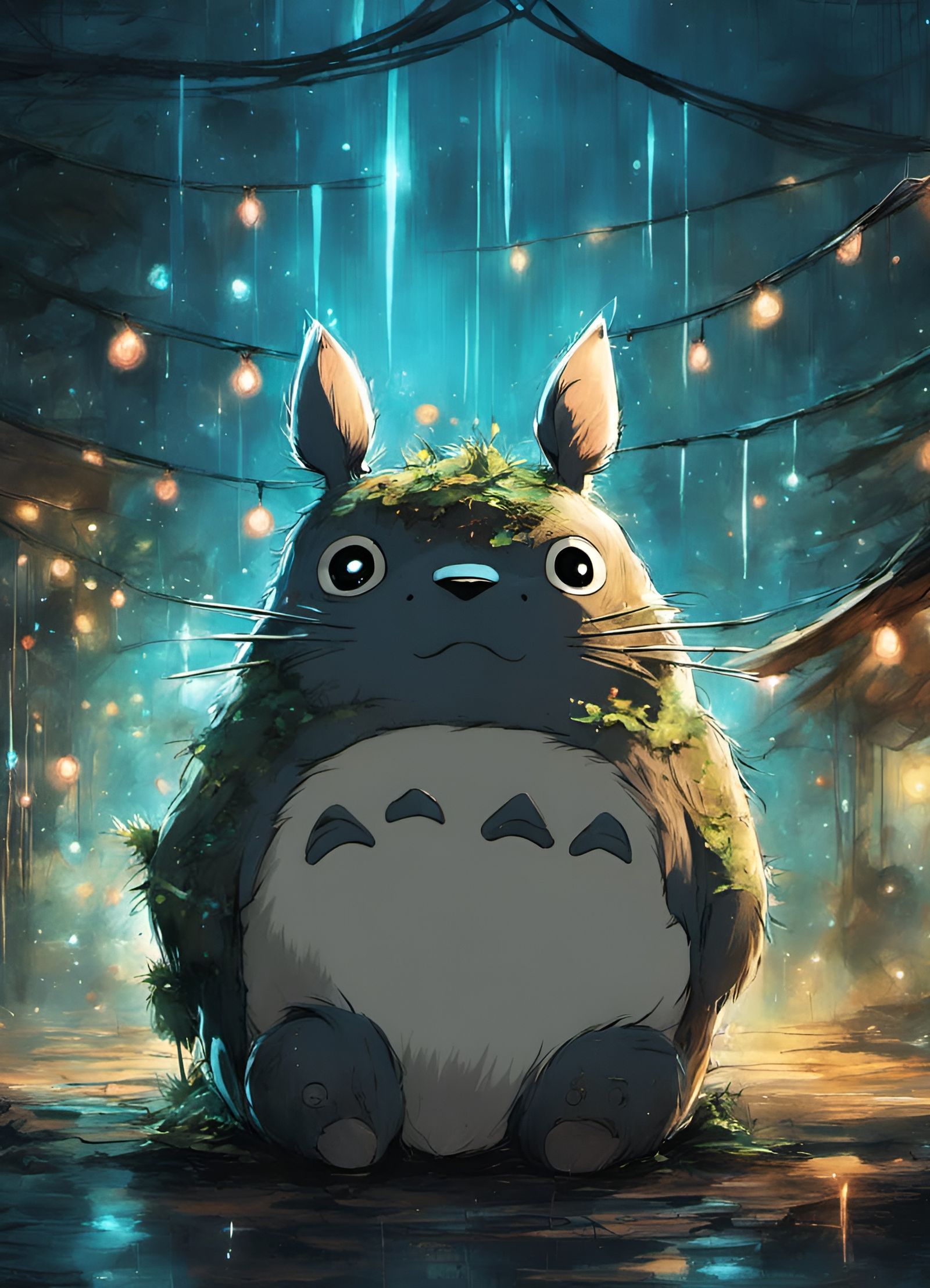 Adorable Bioluminescent Totoro in Hyperrealistic Style