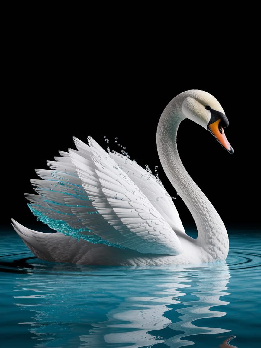 Surrealistic Swan Made of Water in Hydroponic Art