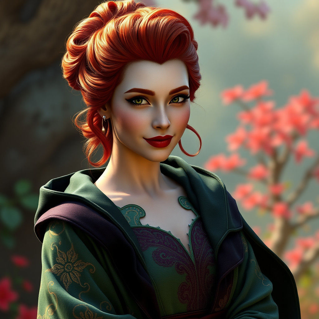 Woman with Fiery Red Hair in Detailed Matte Painting
