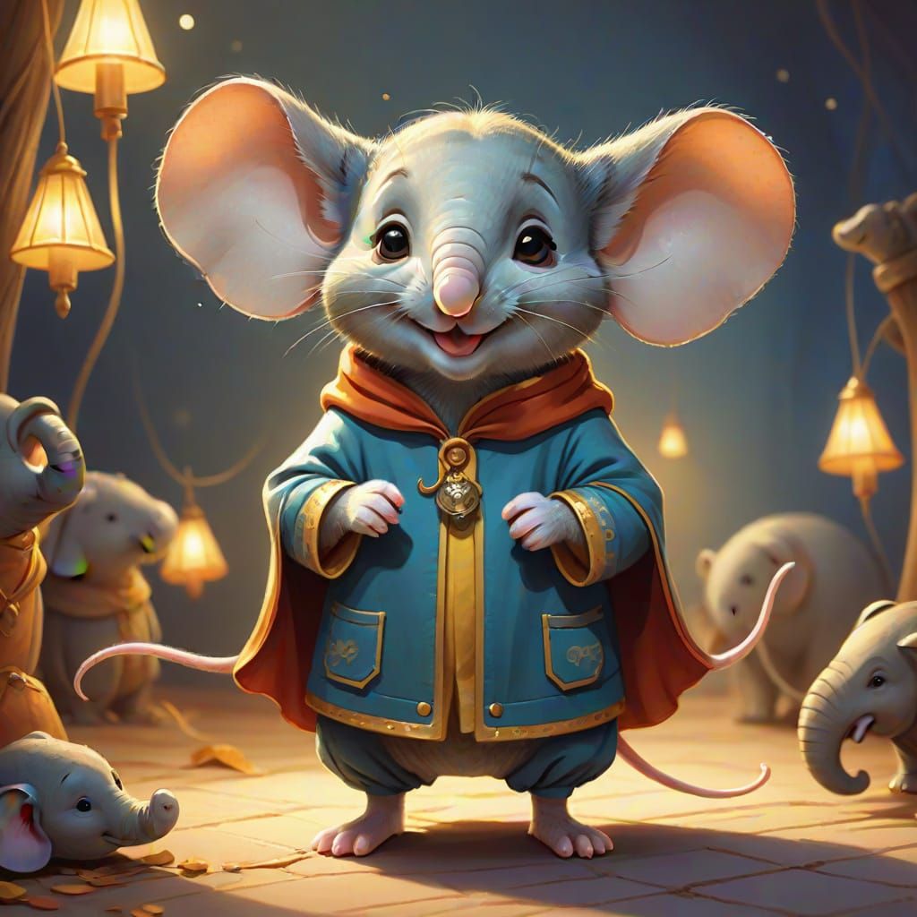 Adorable Mouse in Elephant Costume Storybook Art