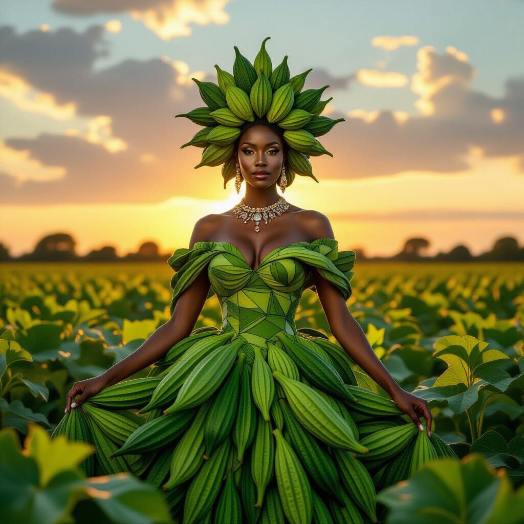 Queen of Okra in Golden Sunset Oil Painting