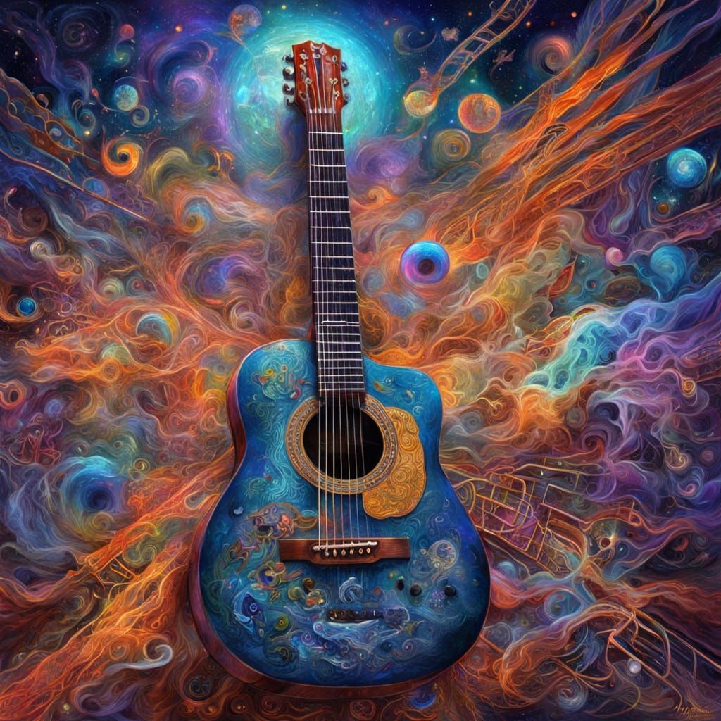 Astral Cosmic Guitar String Symphony in Vibrant Holographic ...