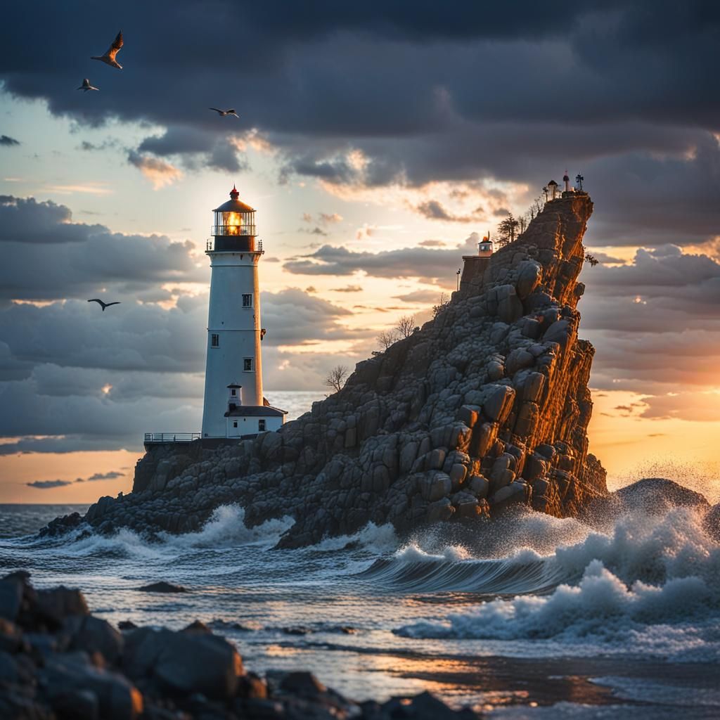Emotional Sunset Lighthouse Reflection: Professional Photogr...