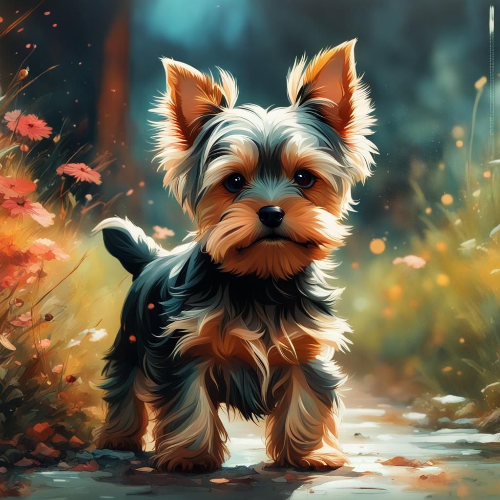Yorkshire Terrier Puppy in Detailed Fantasy Art