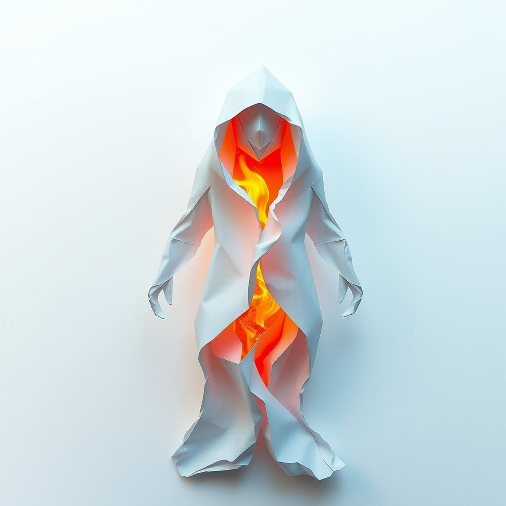 Melting Ice Figure Reveals Fiery Core, Papercraft Style