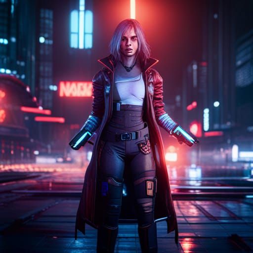 Cyberpunk Warlock in 3D Game Cinematic Style