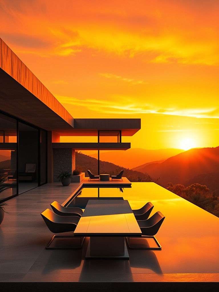 Modern Villa with Infinity Pool at Sunset