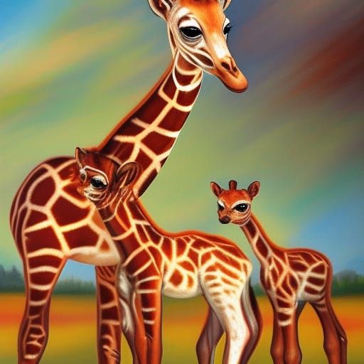 Newborn Giraffe in Neo-Impressionistic Oil Painting