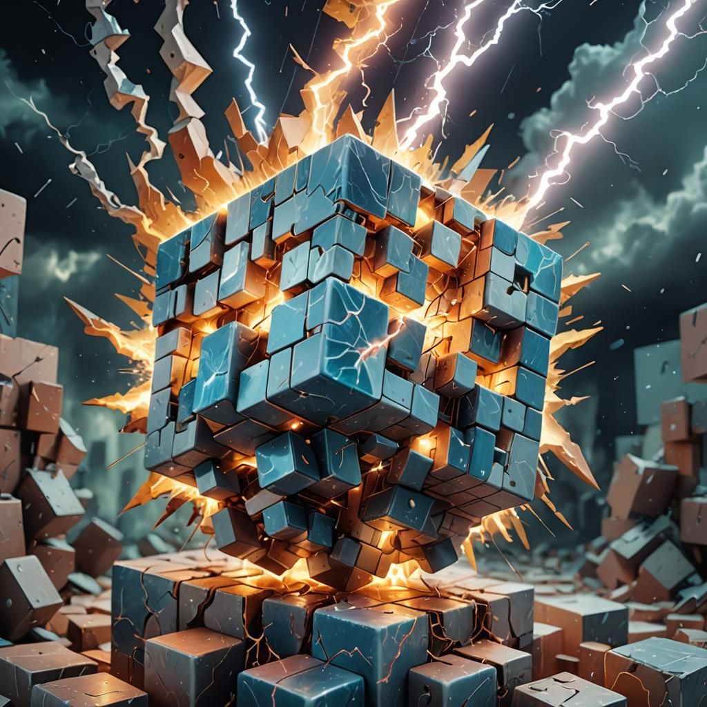 Surreal Cubist Dreamscape with Lightning