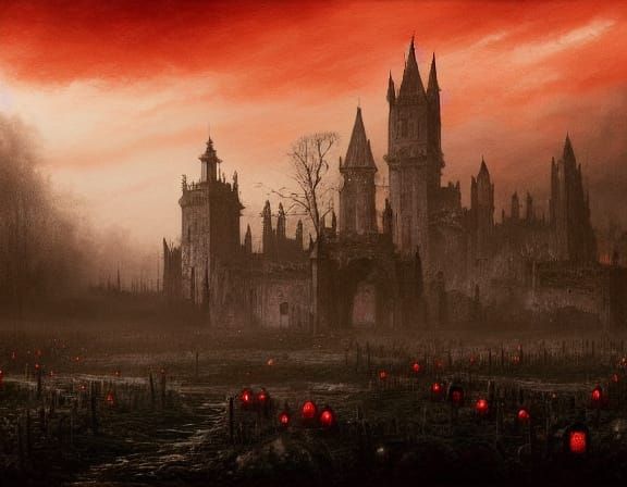 Eerie Farmstand with Ghosts in Gothic Fantasy Art
