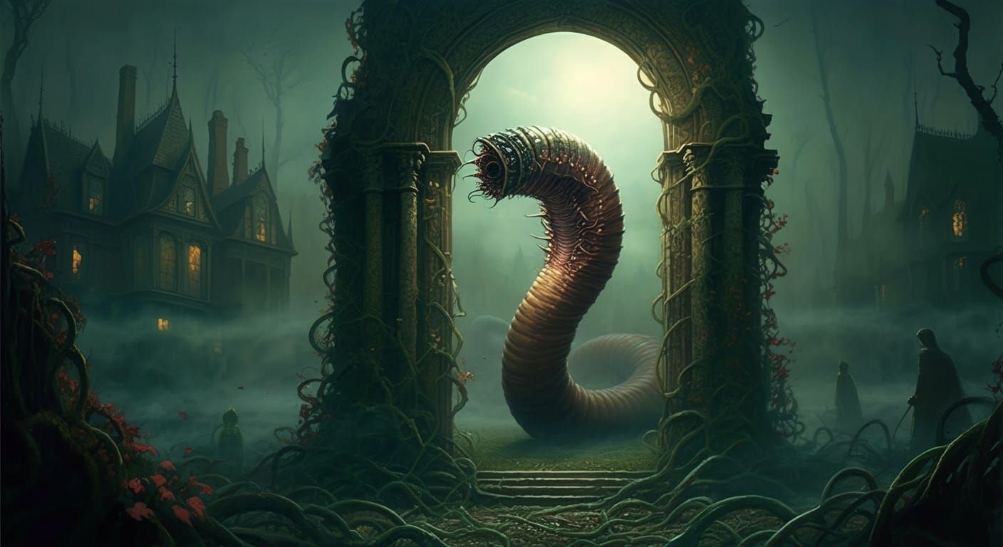 Eldritch Worm Emerges from Mystical Portal