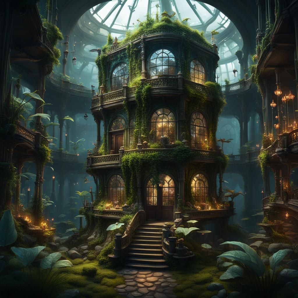 Three Story Terrarium with People: Fantasy Concept Art