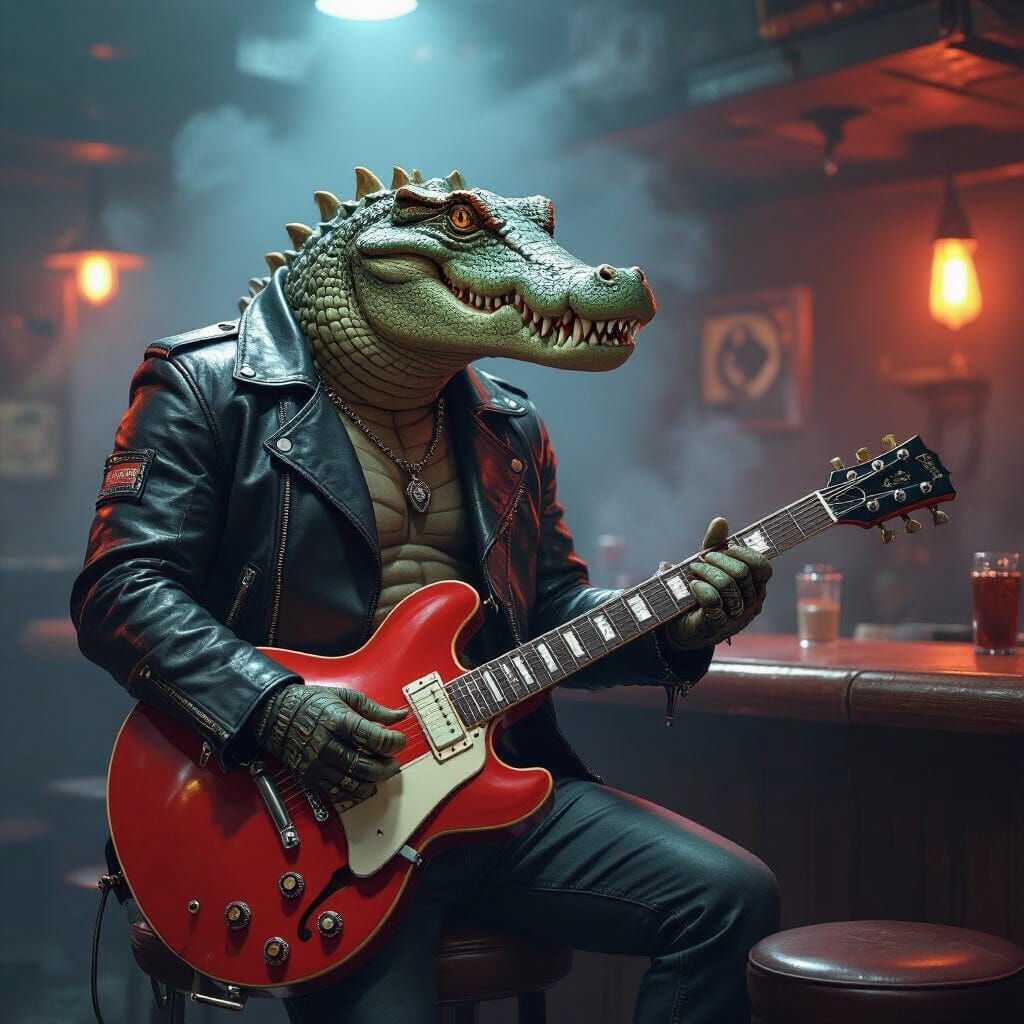 Crocodile Bomber Plays Guitar in Gritty Bar