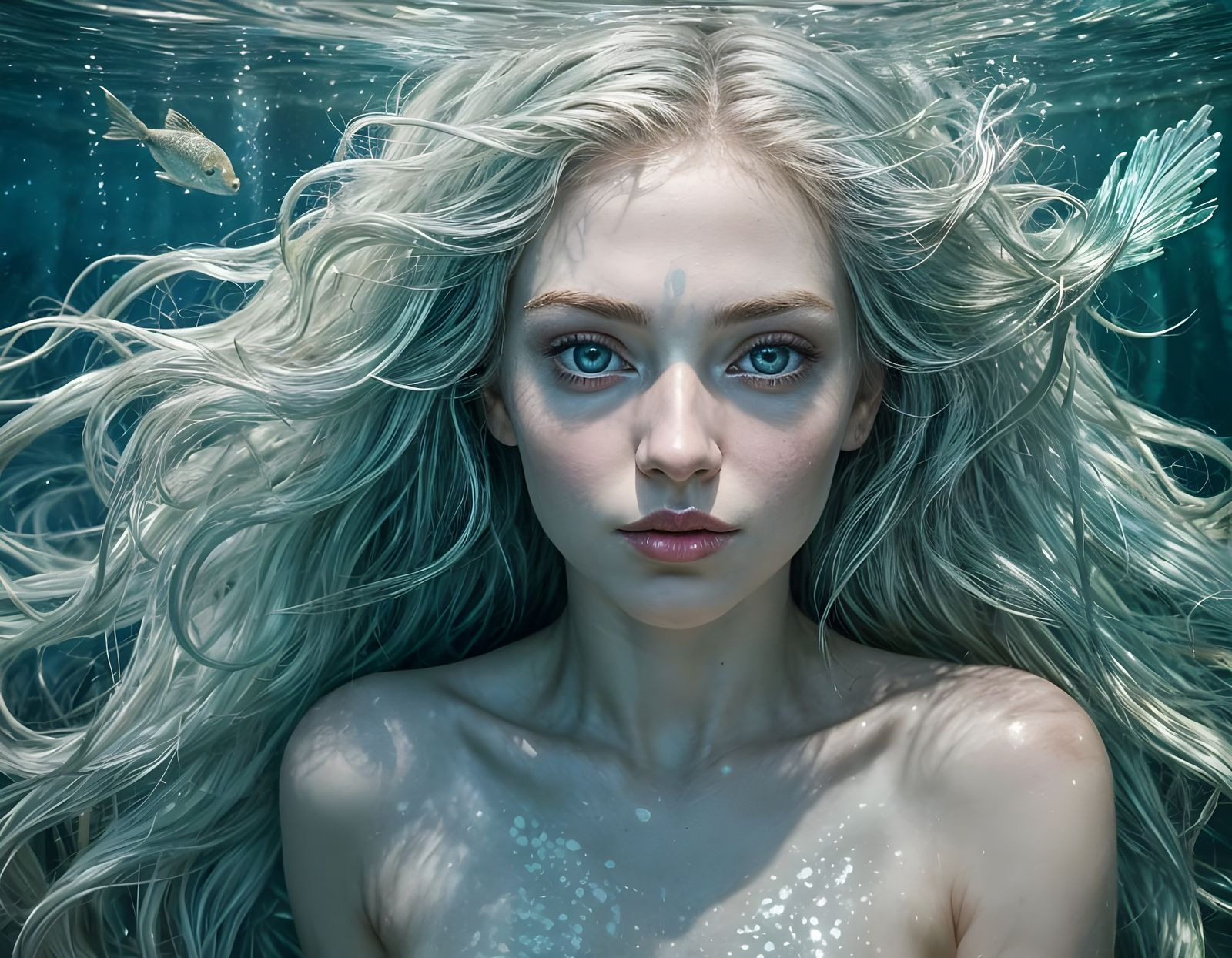 Ethereal Mermaid Goddess Shines in Radiant Aquatic Scene