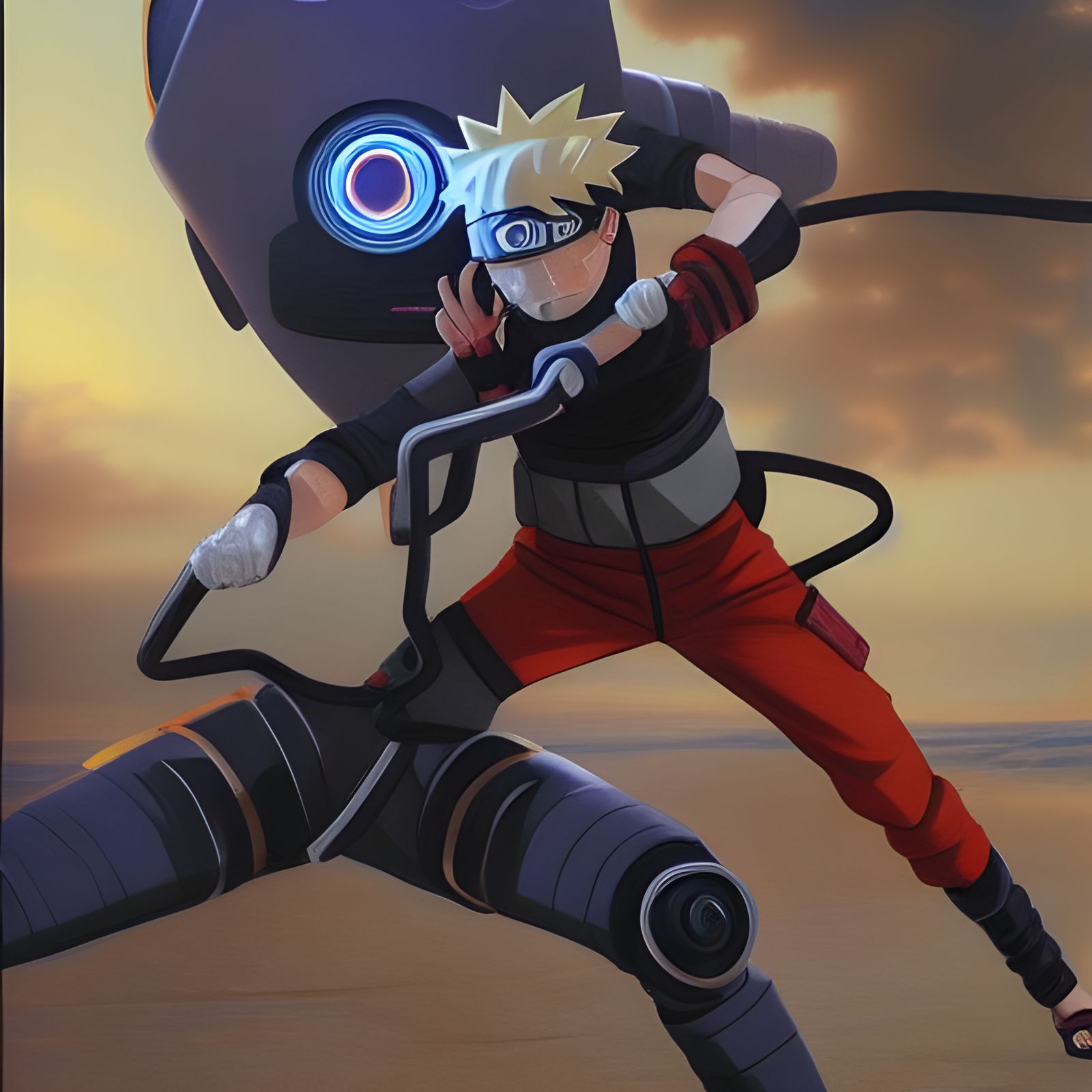 Naruto Battles Laser-Eyed Robot: Oil Painting