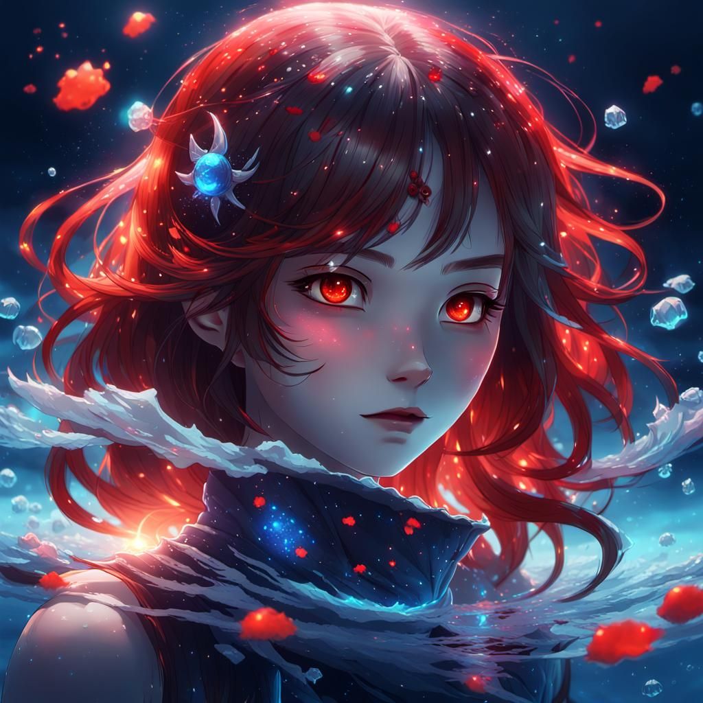 Anime-Style Celestial Underwater Princess in Darkness