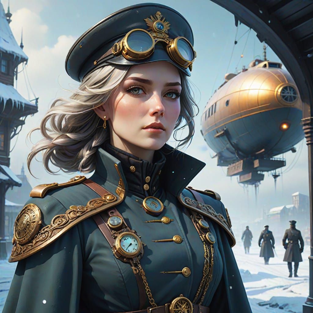 Winter Fey Officer in Steampunk Zeppelin Setting