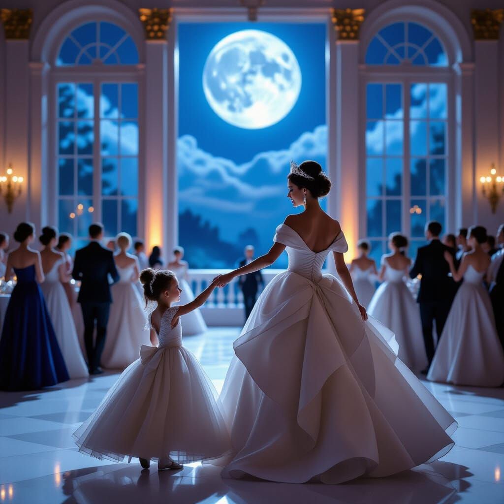 Queen and Princess Dance in Opulent Ballroom