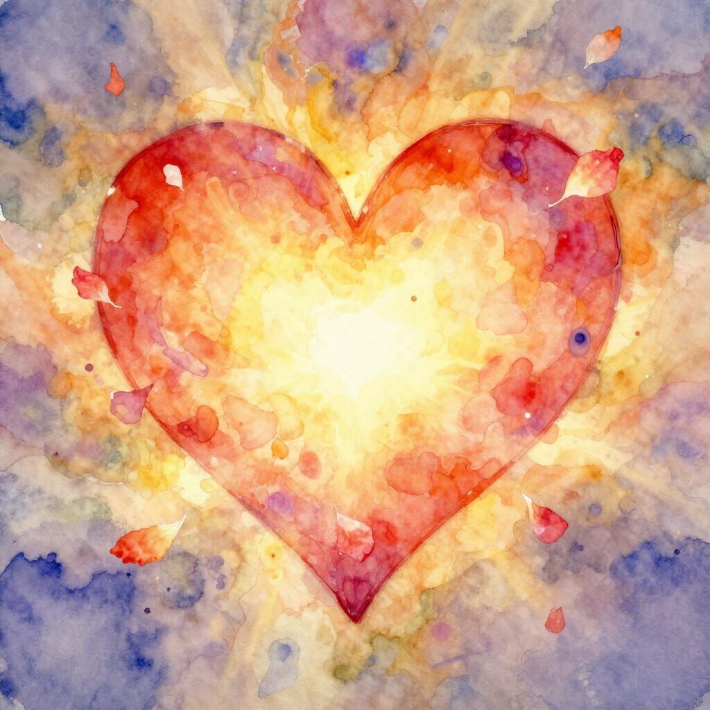 Radiant Heart: Watercolor Symbol of Unconditional Love