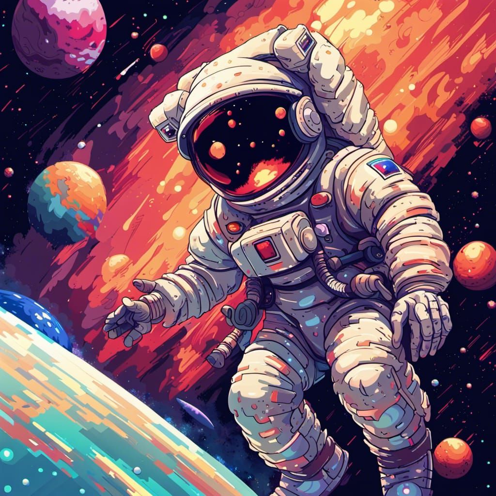 8-Bit Astronaut in Space: Pixel Art Wallpaper