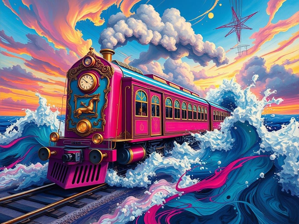 Whimsical Train Escapes a Vibrant Tsunami of Color