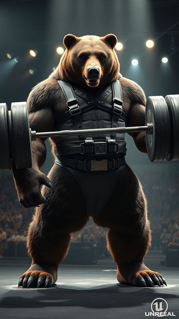 Muscular Bear-Human Hybrid Weightlifter Gripping Barbell
